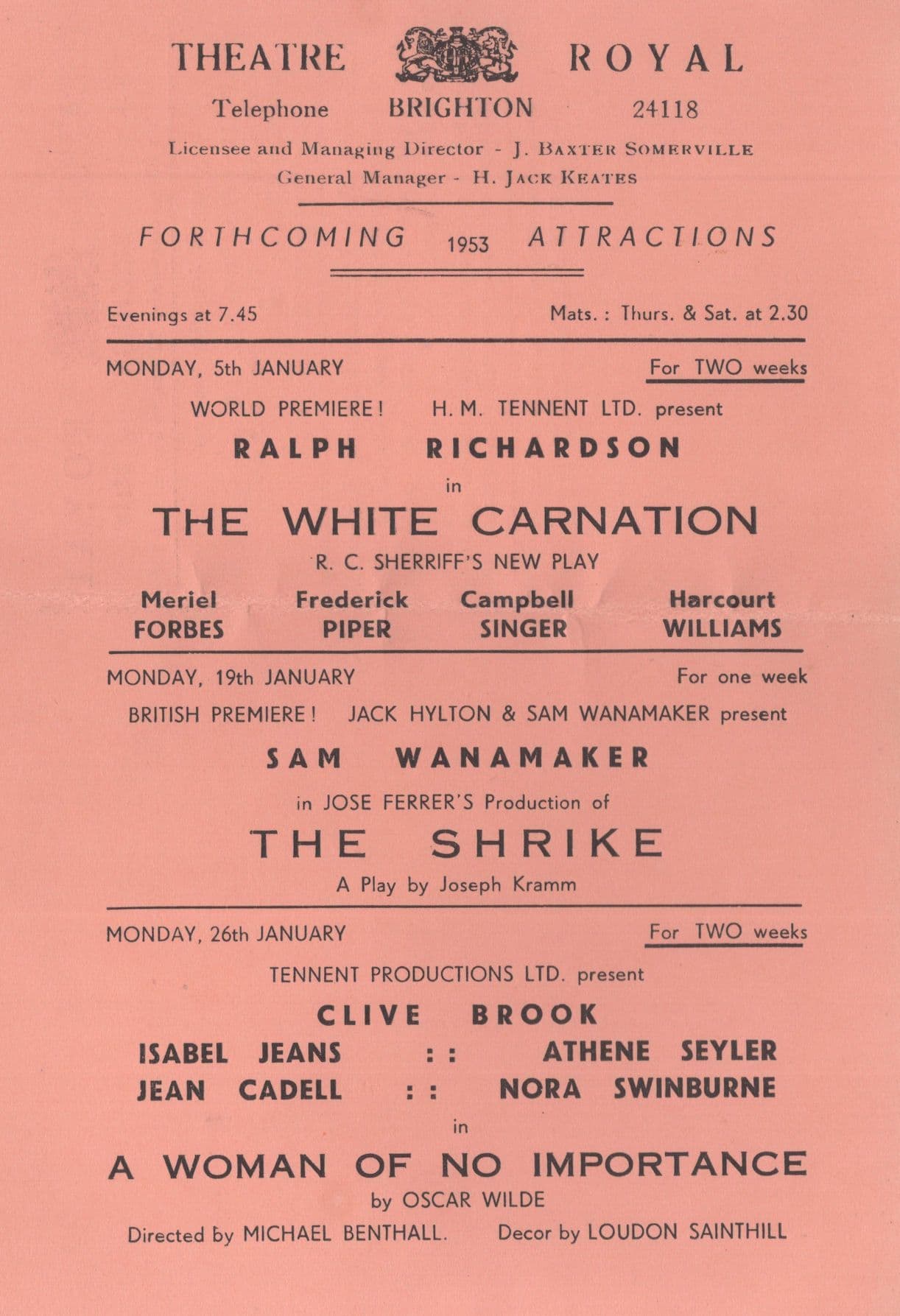 Sam Wanamaker Isabel Jeans Nora Swinburne Oscar Wilde Theatre Flyer