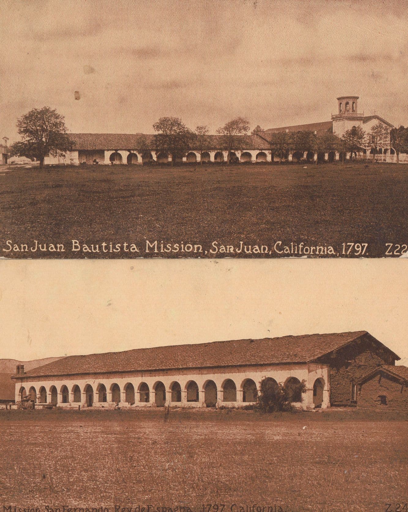 San Juan Bautista Mission in San Juan CA 1797 2x Old USA Postcard s