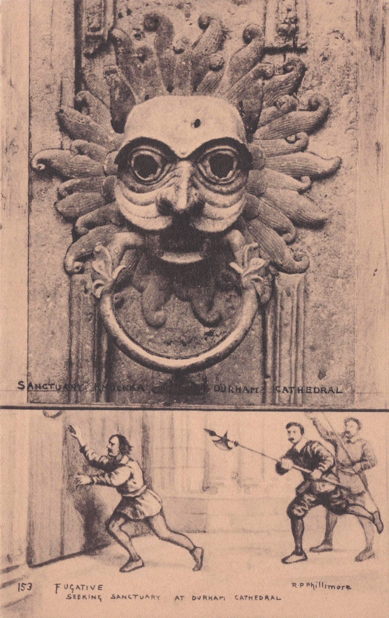 Sanctuary Old Demon Door Knocker Durham Cathedral Old RP Phillimore Postcard