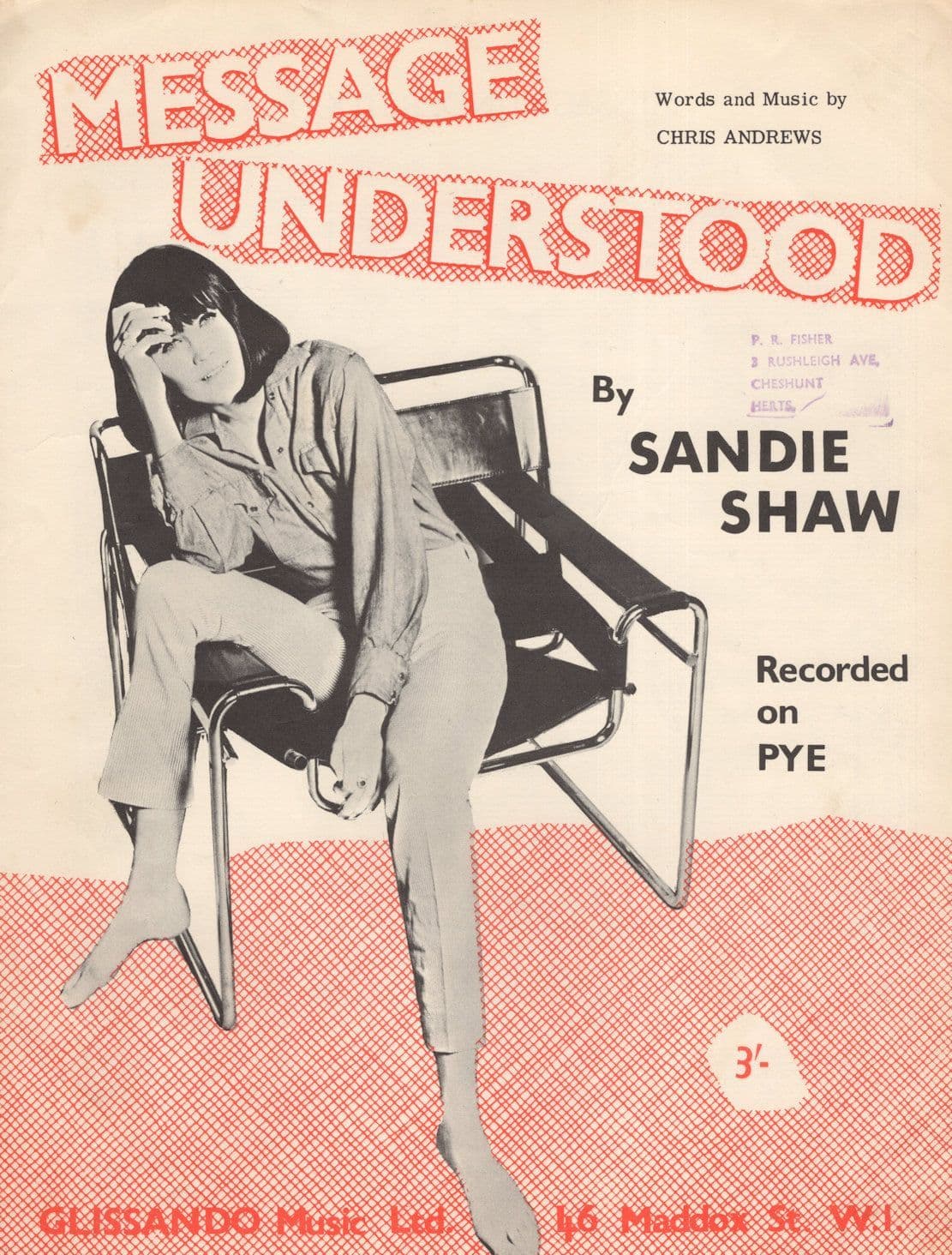 Sandie Shaw Message Understood Rare UK 1st Edn Sheet Music