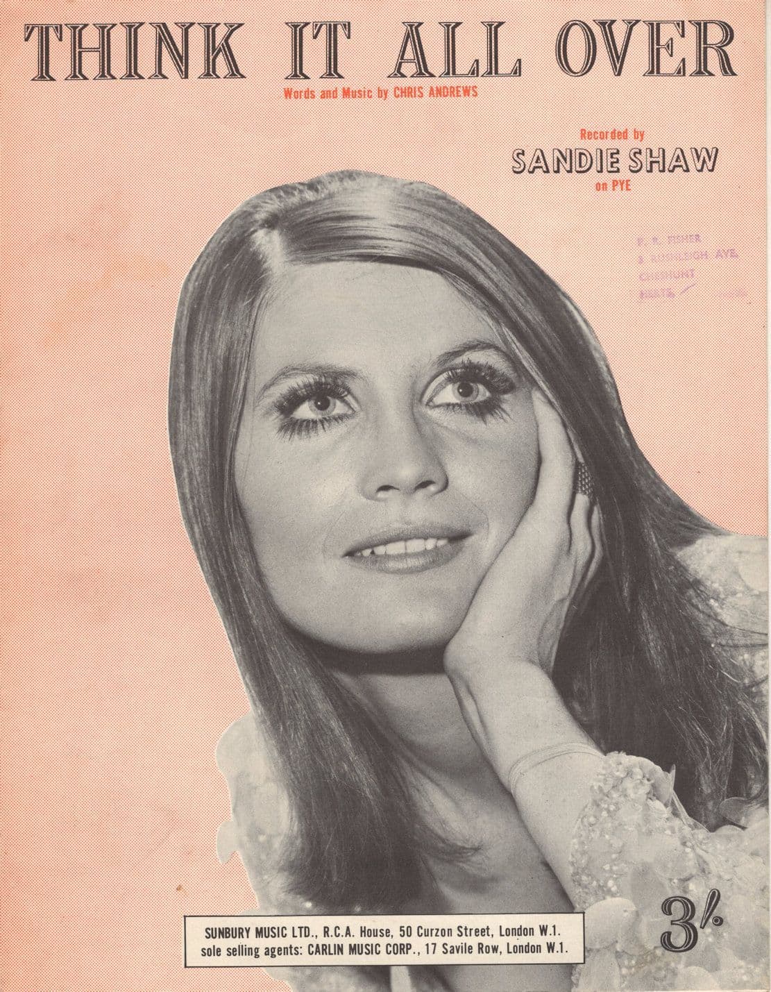 Sandie Shaw Think It All Over Rare UK 1st Edn Sheet Music