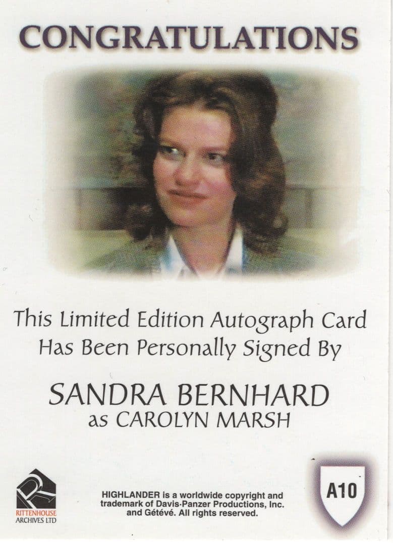 Sandra Bernhard The Complete Highlander Signed Autograph Card