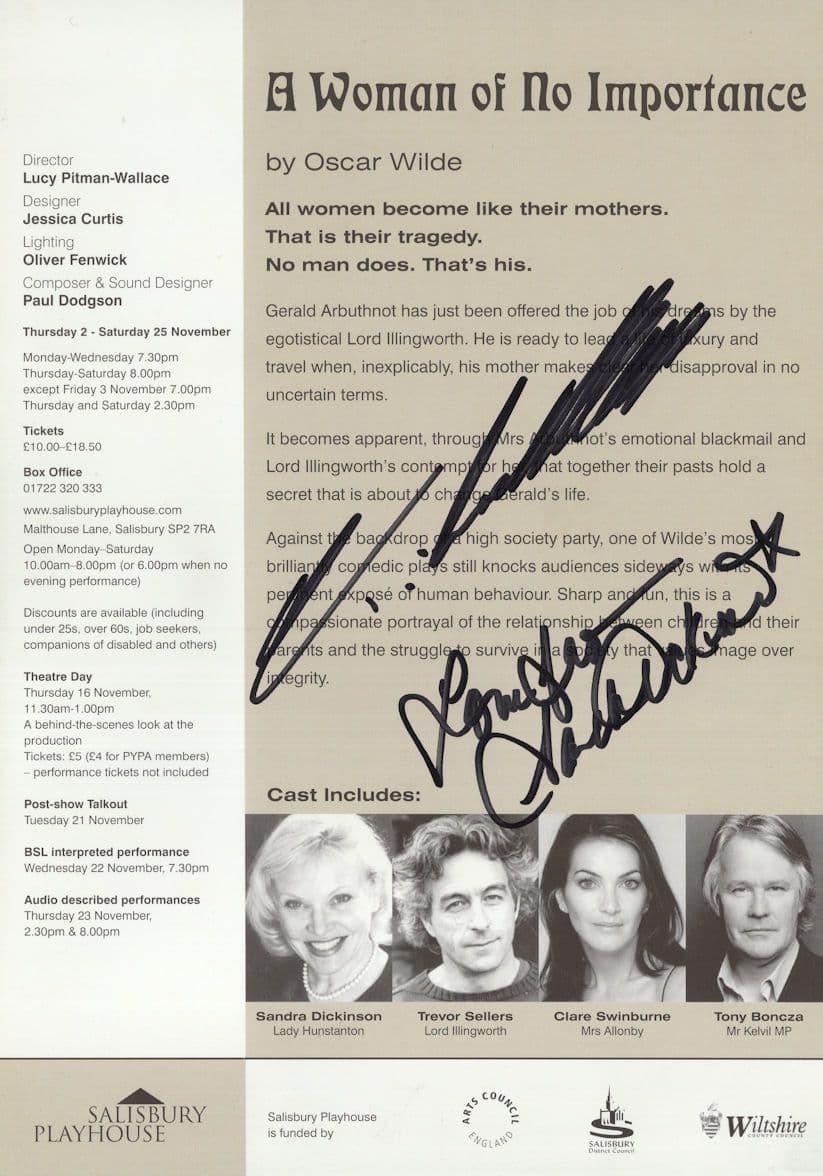 Sandra Dickinson Diane Swinburn Oscar Wilde 2x Hand Signed Theatre Flyer