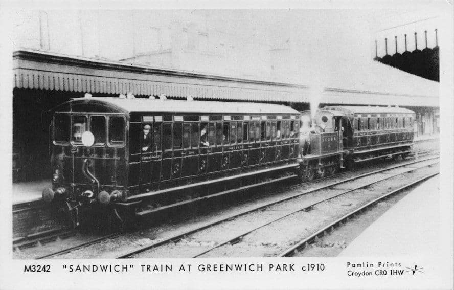 Sandwich Old Train at Greenwich Park Station Pamlin Prints Railway RPC Postcard