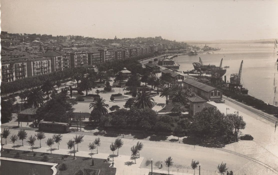 Santander Harbour Spain Old Real Photo Boats Aerial Postcard