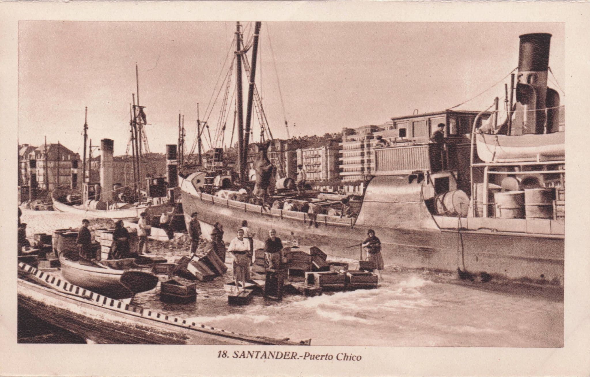 Santander Puerto Chica Old Ship Boats Antique Spain Postcard