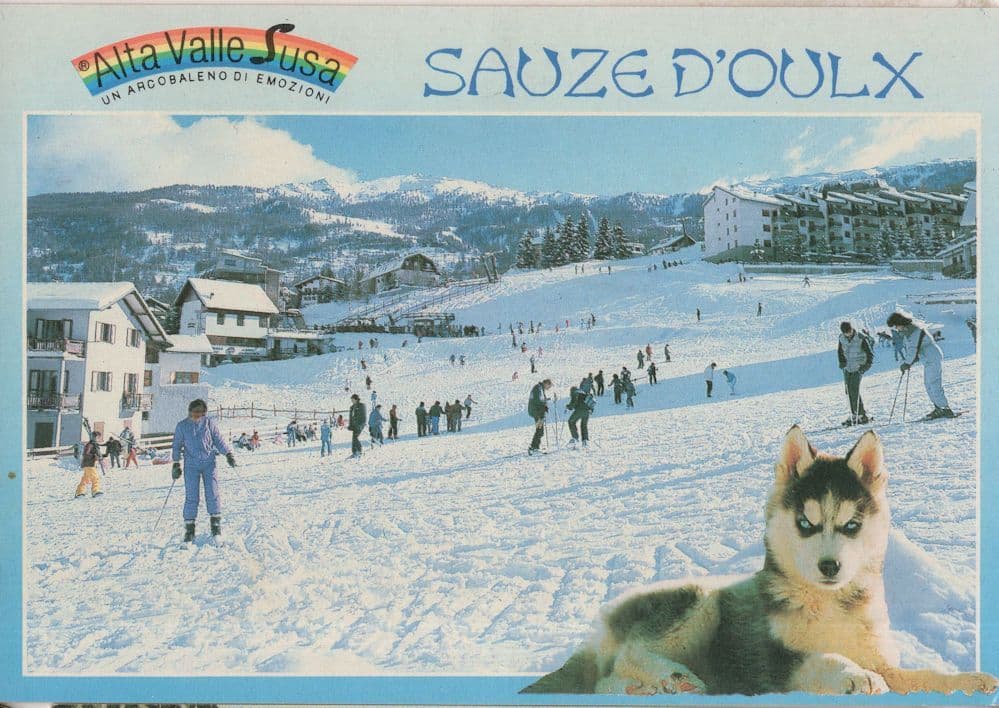 Sauze D'Oulx Skiing French Resort Snow Dog Map Postcard