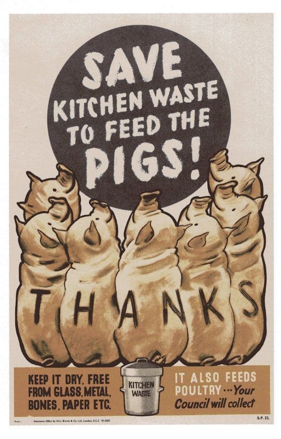 Save Kitchen Waste To Feed The Pigs Poultry Military WW2 Postcard