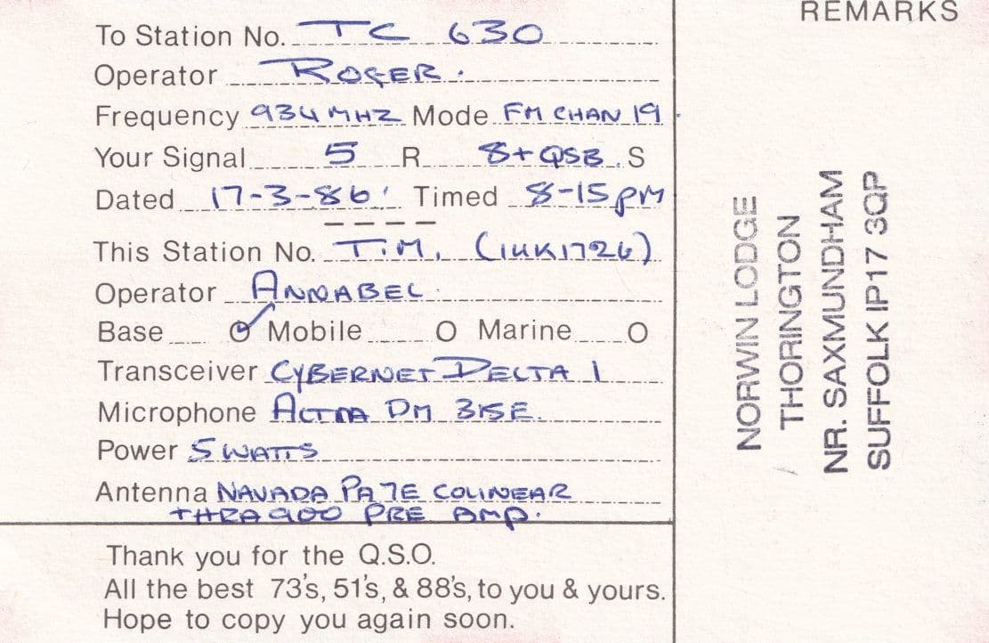 Saxmundham Suffolk QSL Radio Postcard Card