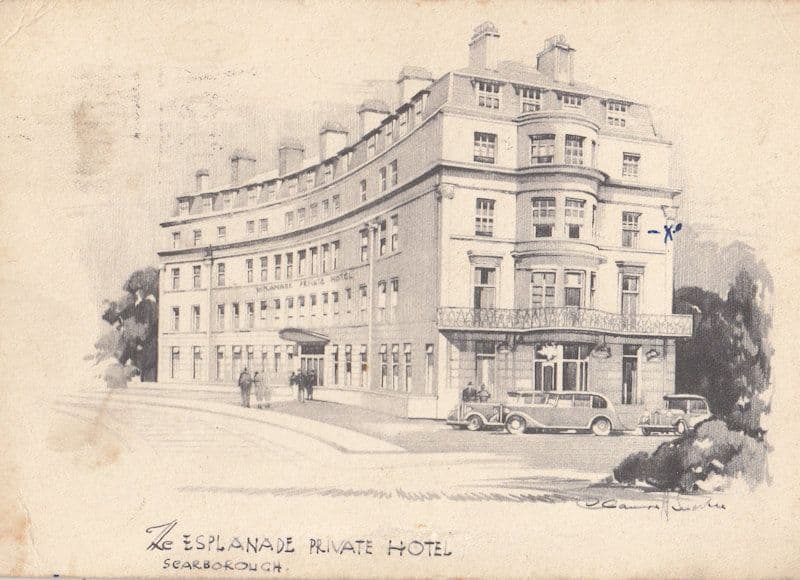 Scarborough Esplanade Private Hotel Painting Old Postcard