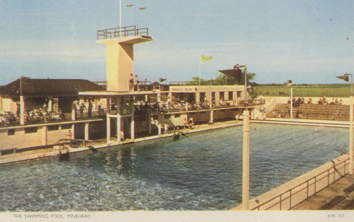 Scary Diving Board at Minehead Swimming Pool 1960s Postcard