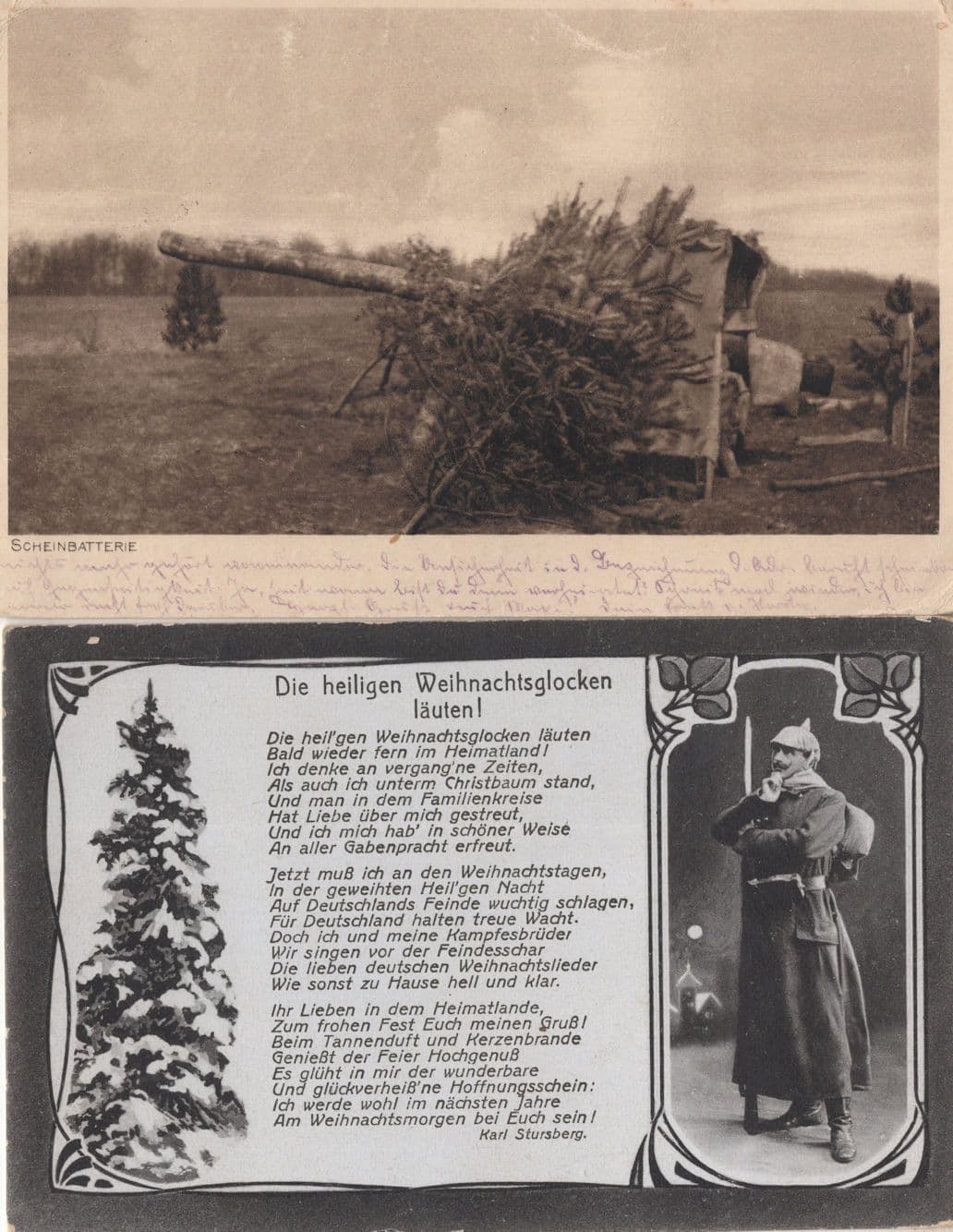 Scheinbatterie Die Heilegen Weihnachtsglocken 2x German Military WW1 Postcard s