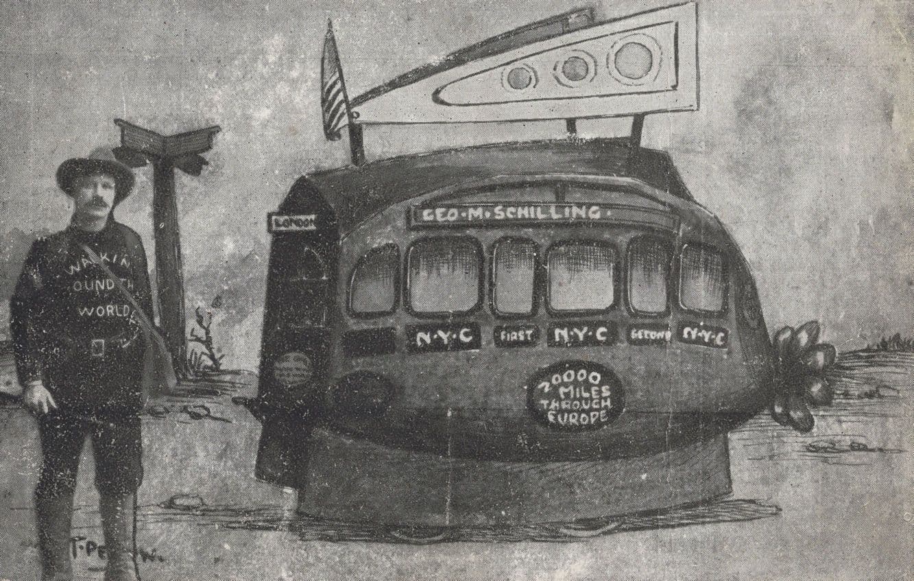 Schilling Record Breaking 1908 Airship Plane Walk Old Postcard
