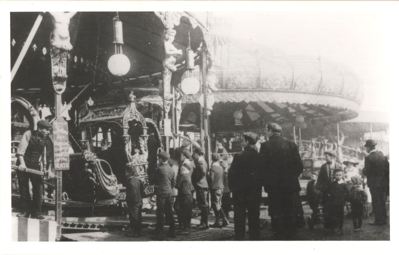 School Trip at Royal Coach Roundabout Fair Carousel Old Vintage Photo