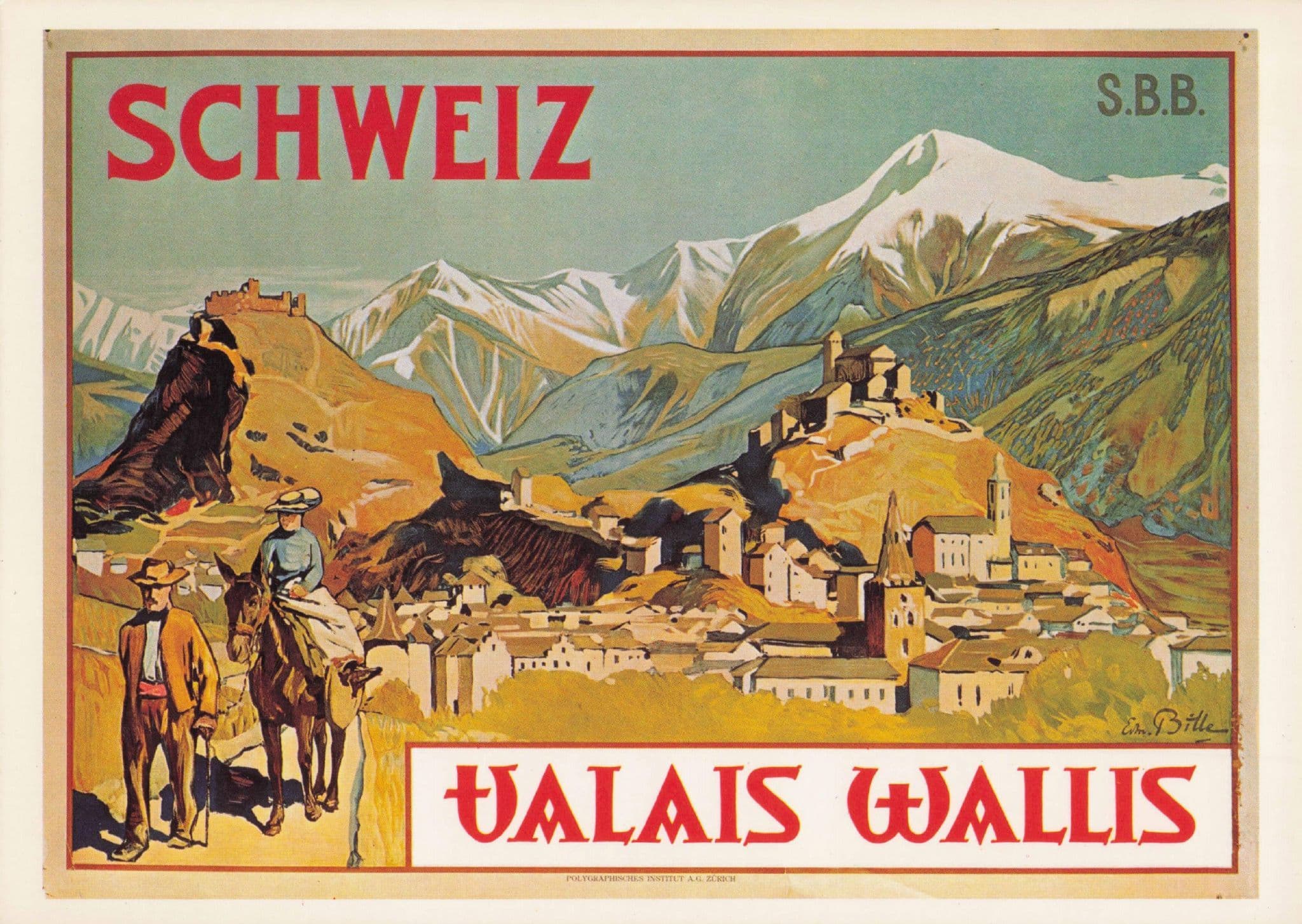 Schweiz Valais Wallis Switzerland 1906 Travel Poster Advertising Postcard