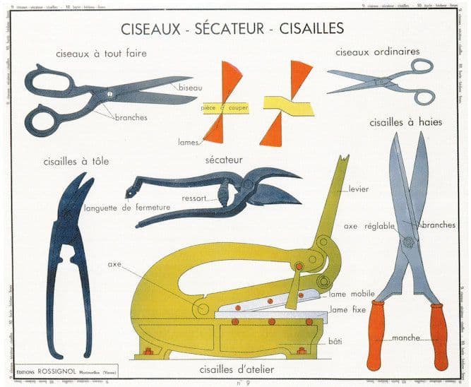 Scissors Garden Shears Cutting Tools Old French School Chart Postcard
