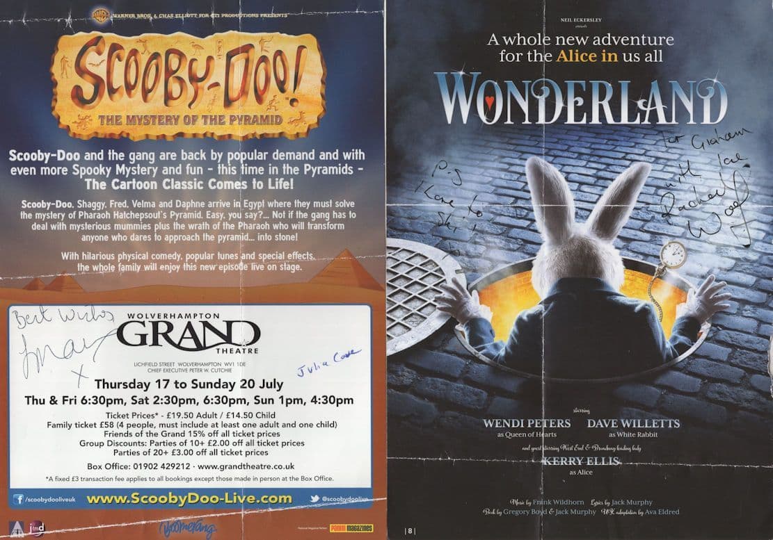 Scooby Doo Alice In Wonderland Signed Theatre Flyers With Folds