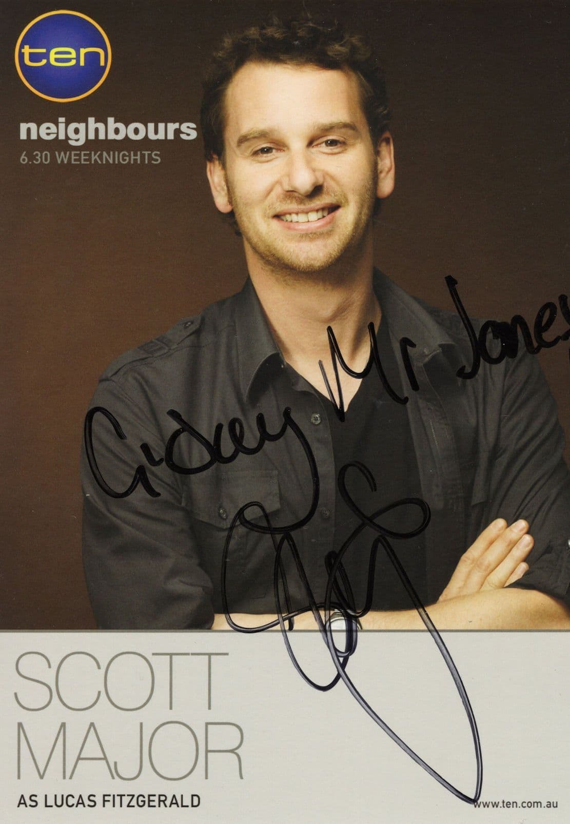 Scott Major as Lucas Channel 10 Neighbours Hand Signed Cast Card Photo