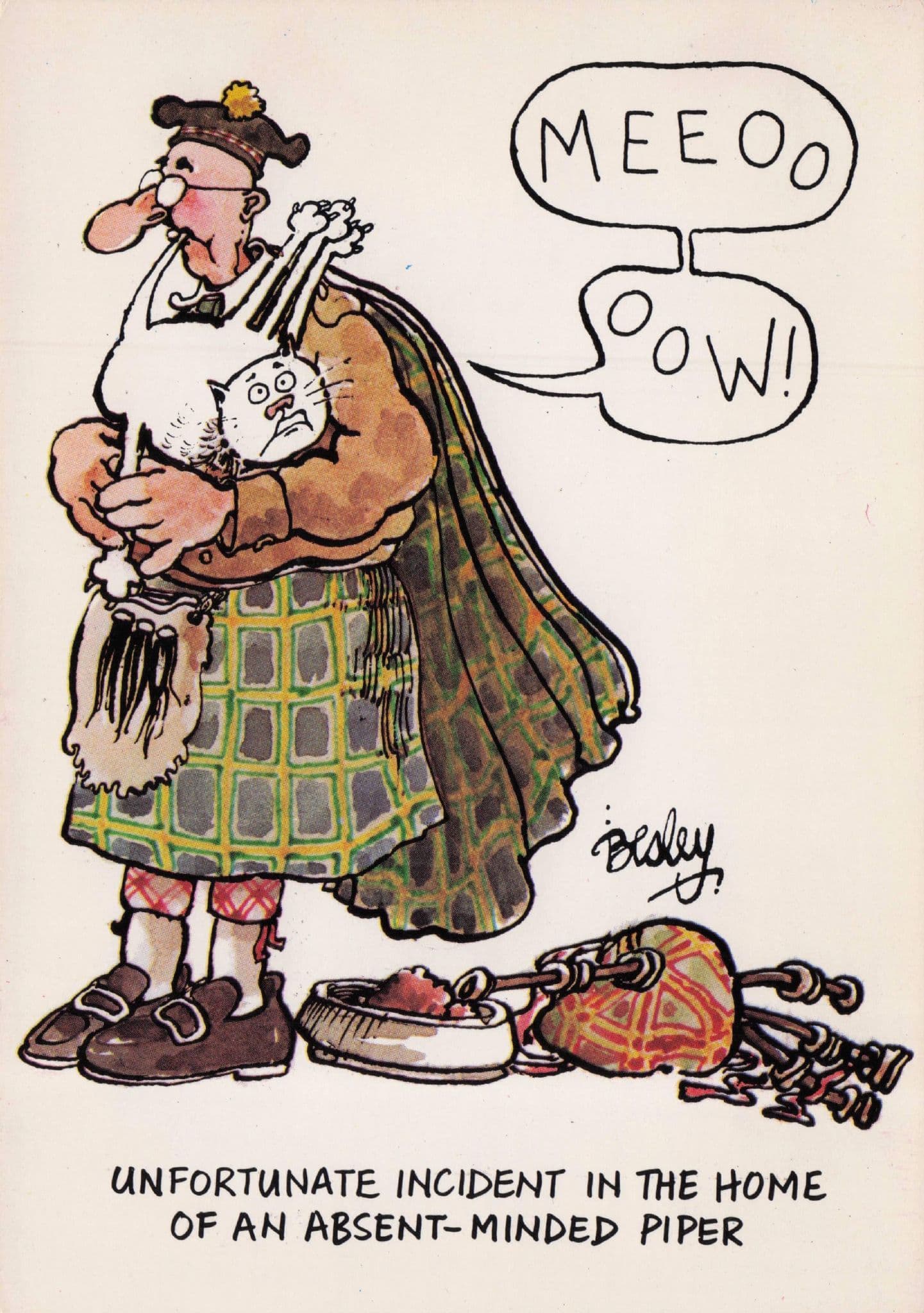 Scottish Bagpipes Disaster Musician Scotland Kilt Music Comic Postcard