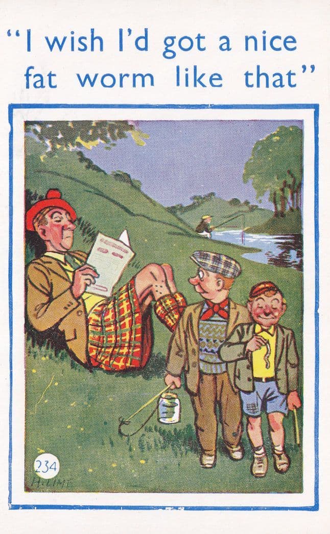 Scottish Fisherman Fishing For Fat Work Old Comic Postcard