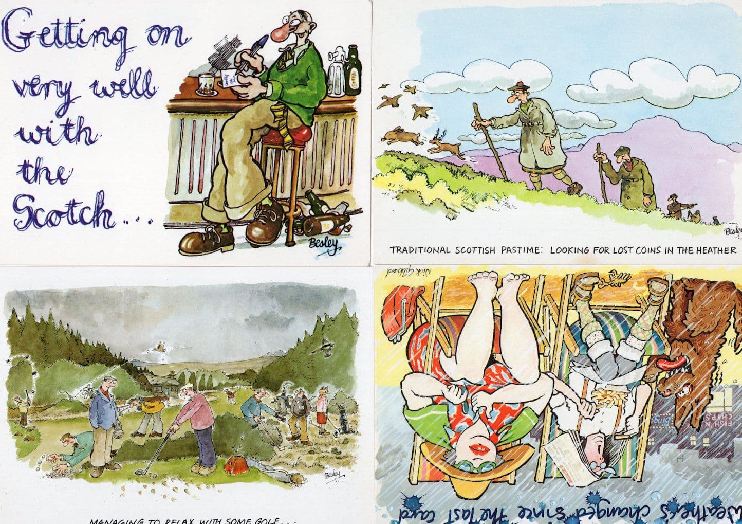 Scottish Golf Alcohol Drinking Golfer Coins In Heather 4x Comic Postcard s