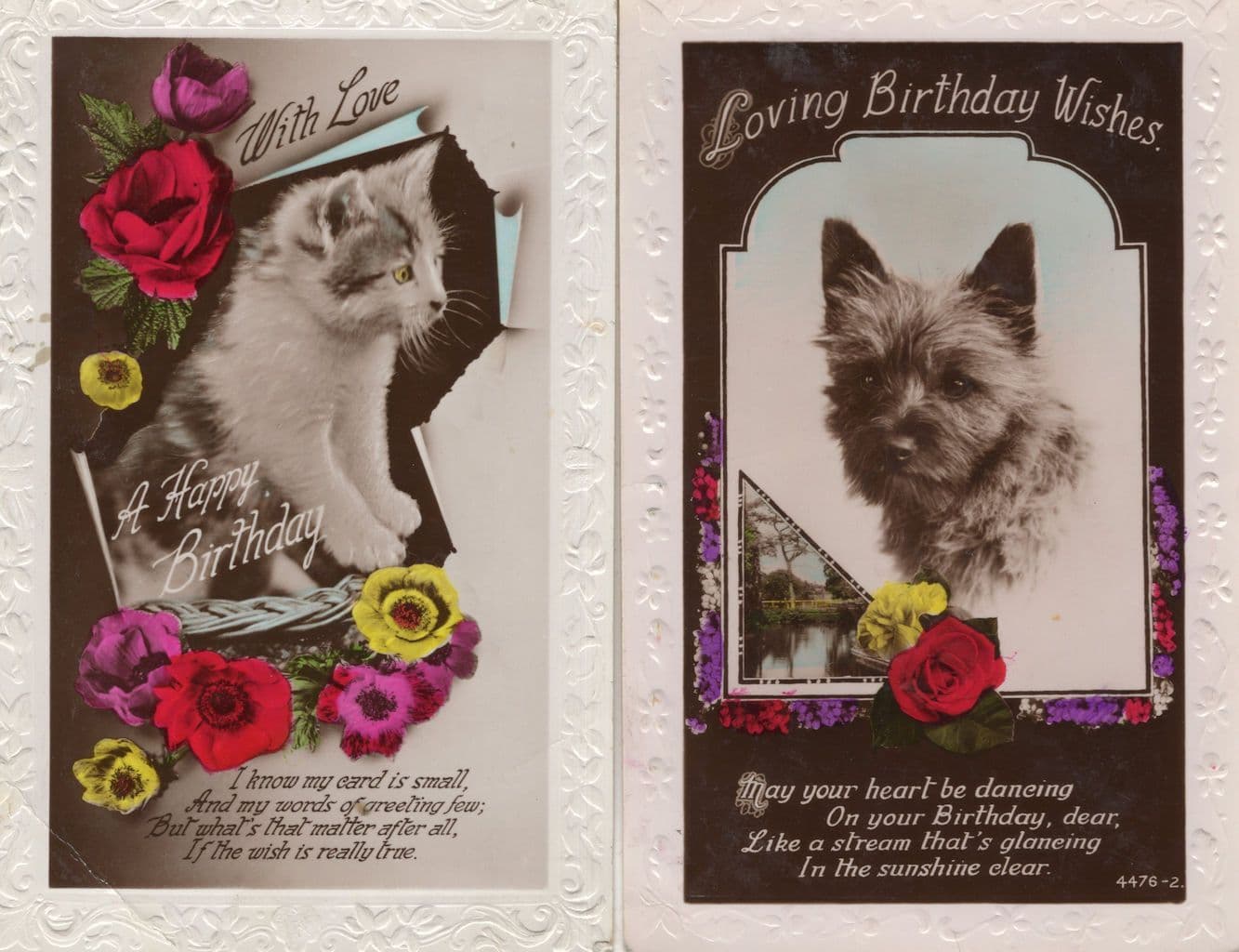 Scotty Dog Norwich RPC 1930s Greetings Cat 2x Birthday Postcard