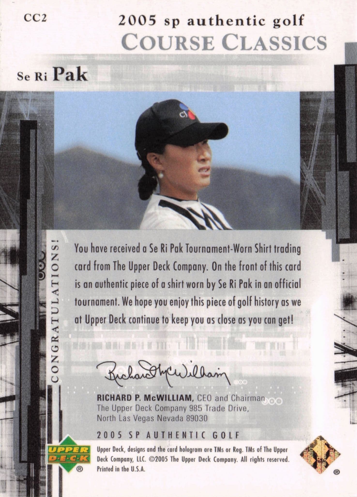 Se Ri Pak Course Classics 2005 Golf SP Upper Deck Worn Shirt Card