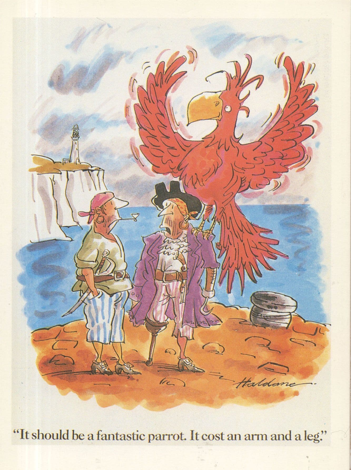 Sea Pirate With Giant Parrott Comic Punch Magazine Comic Postcard