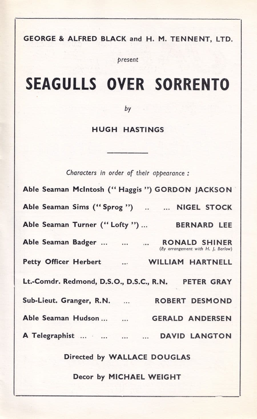 Seagulls Over Sorrento William Hartnell Dr Who 1950s Theatre Programme