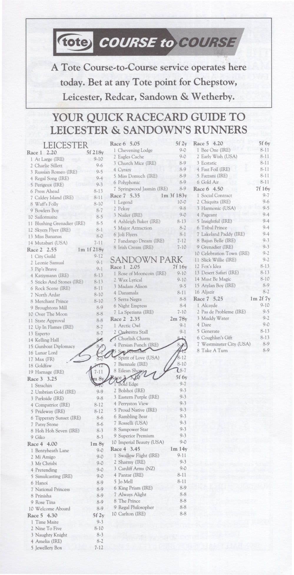 Seamus Durack Uttoxeter Hand Signed Horse Racing Programme
