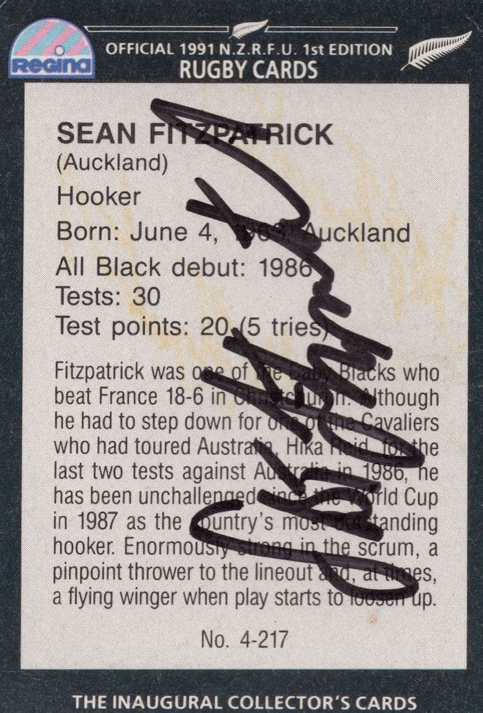 Sean Fitzpatrick New Zealand Rugby All Blacks Hand Signed Rugby Photo