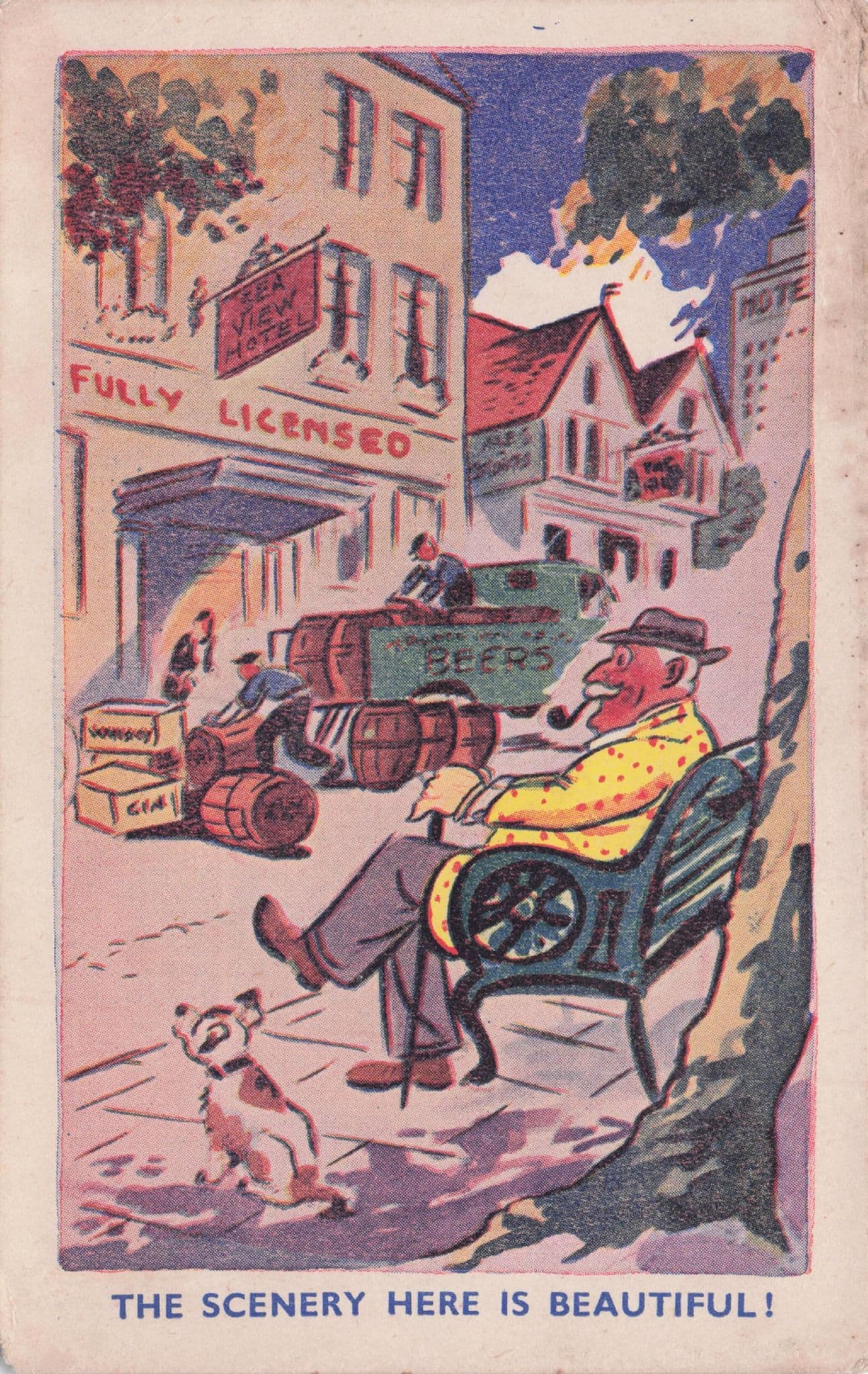 Seaside Hotel Trashed By Beer Barrel Delivery Lorry Antique Comic Postcard