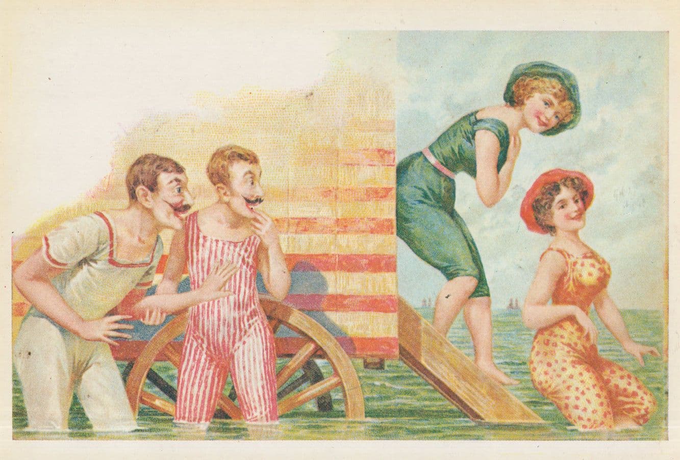 Seaside Old Edwardian 1900s Swimming Costume Beach Sea Fashion Postcard