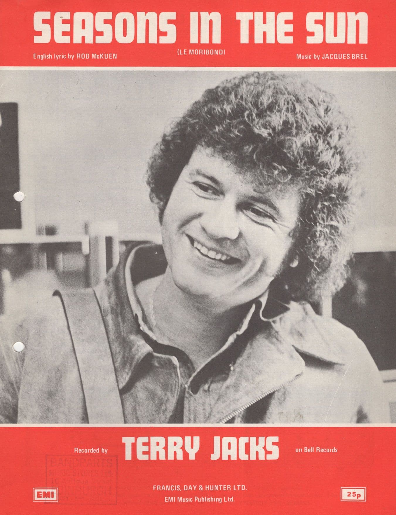 Seasons In The Sun Terry Jacks Nr Mint UK Sheet Music