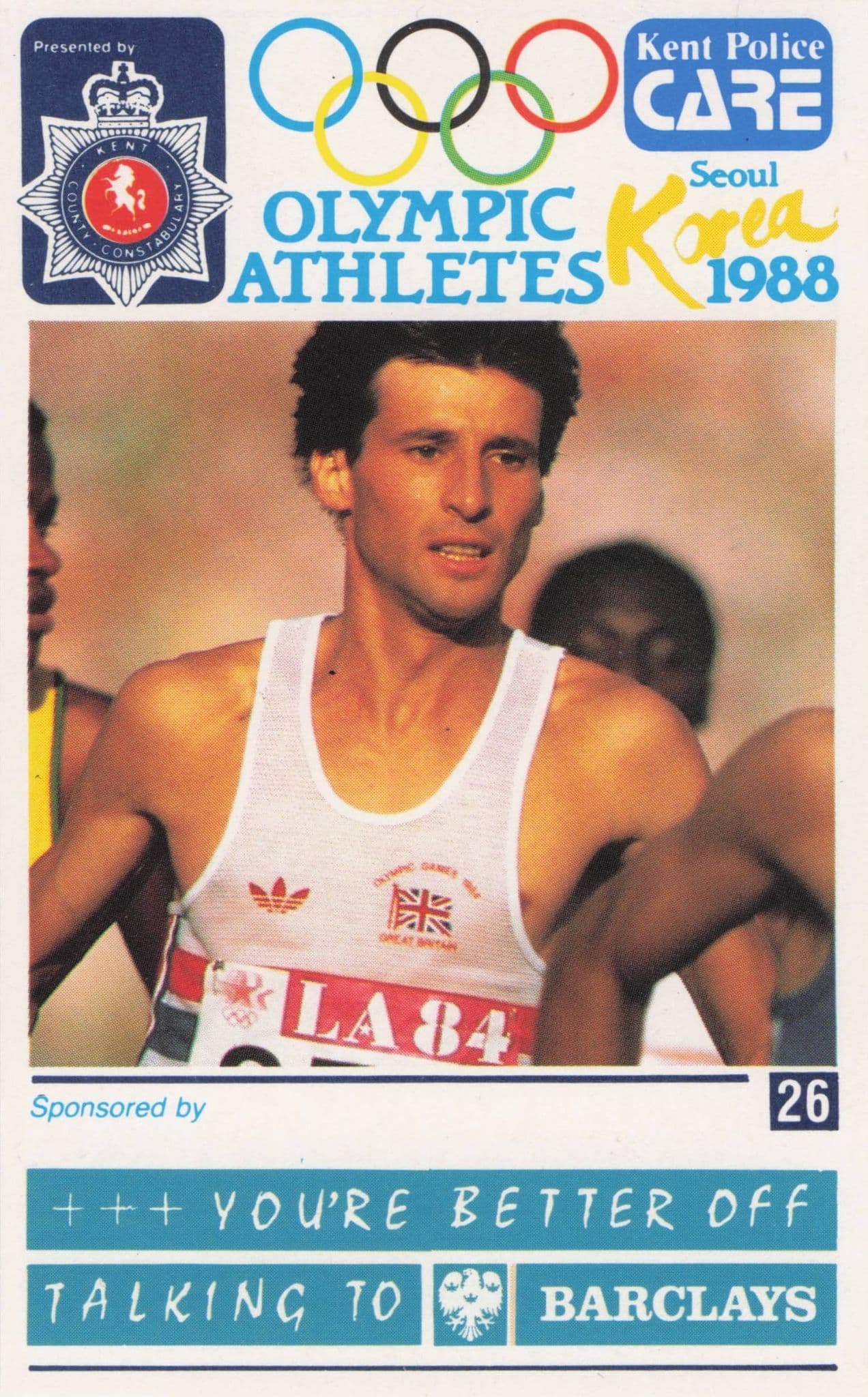 Sebastian Coe British GB Athlete Olympics 1988 Rare Police Trade Photo Card