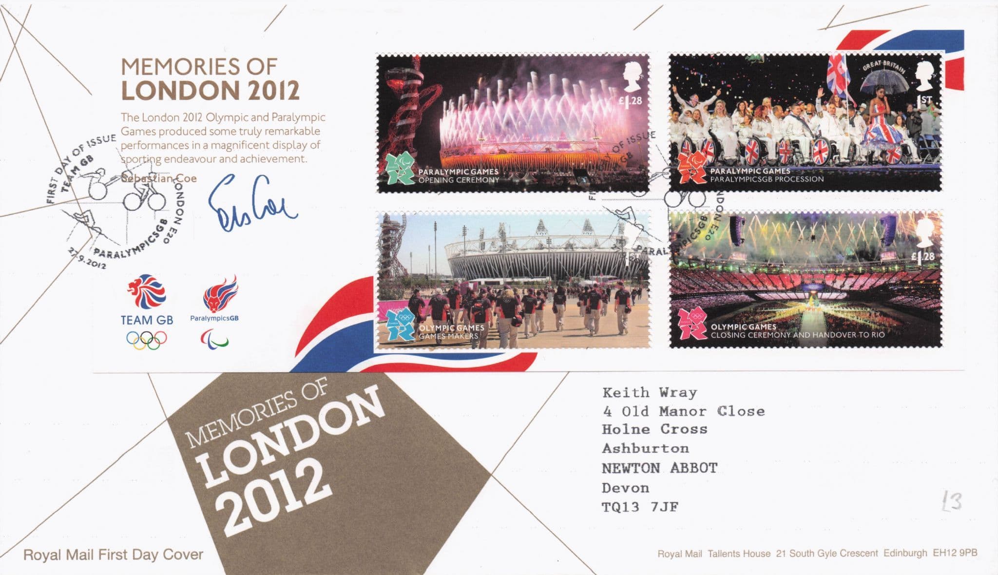 Sebastian Coe Memories Of London 2012 Hand Signed FDC