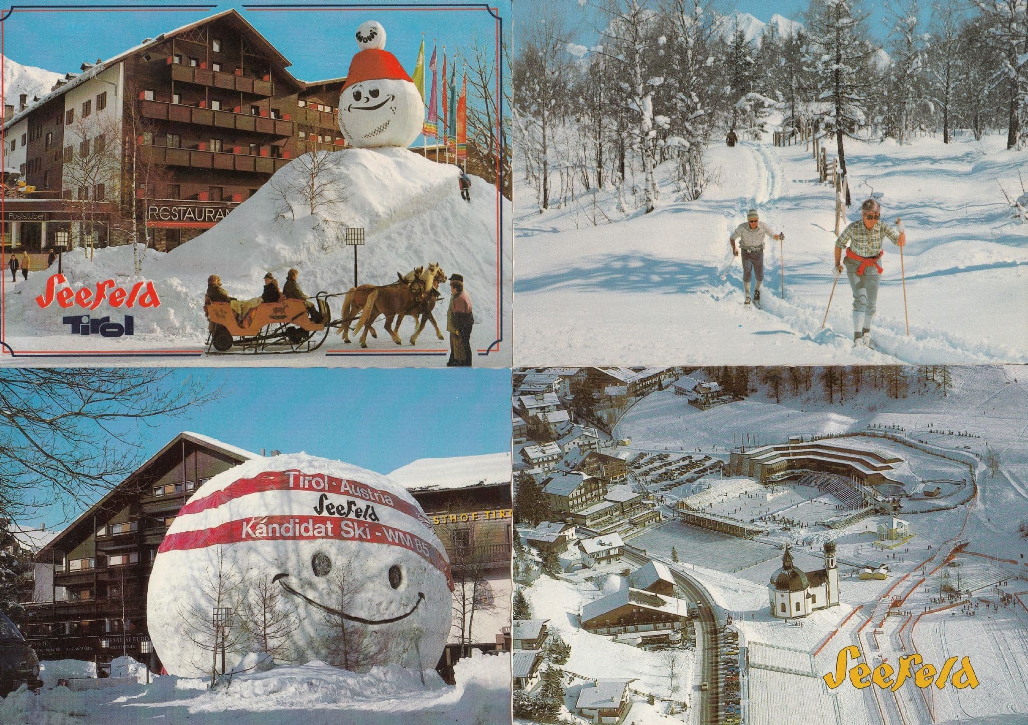 Seefeld Germany Skiing Giant Snowman Christmas 4x Postcard s