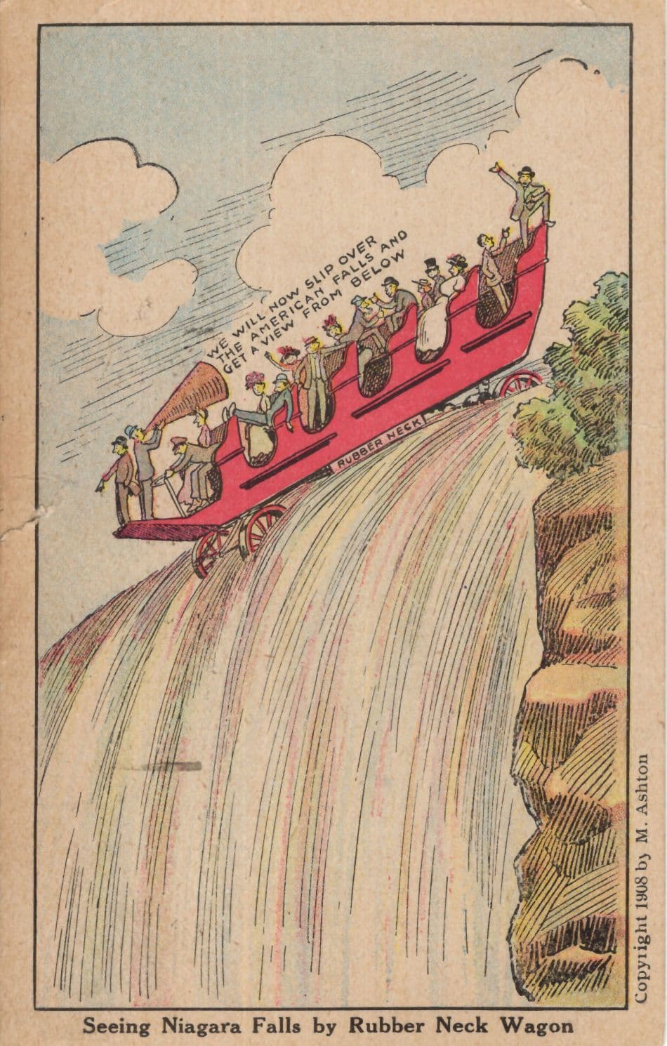 Seeing Niagara Falls By Rubber Neck Wagon Old USA Comic Postcard