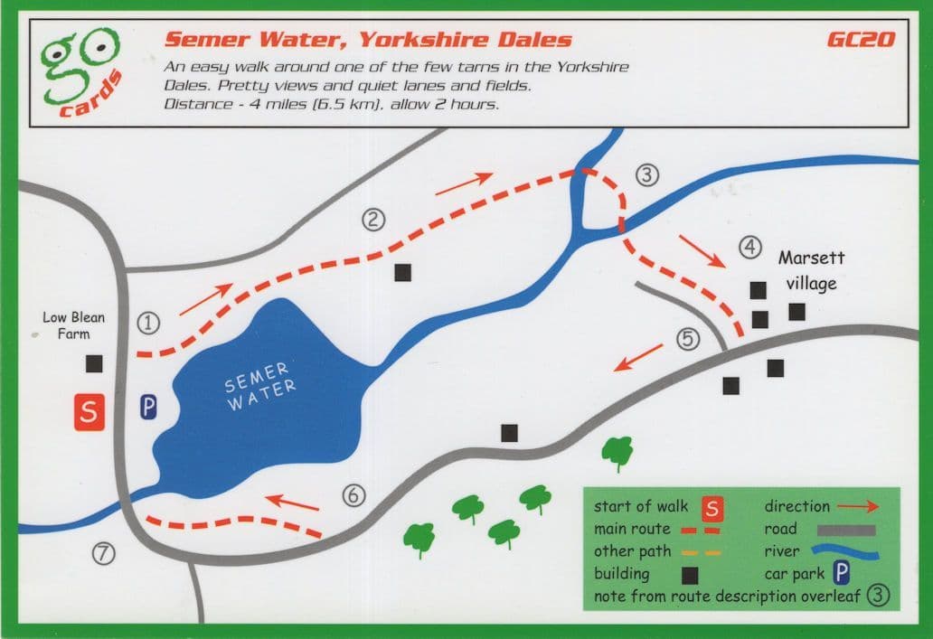 Semer Water Yorkshire Dales Rambling Walk Map Card