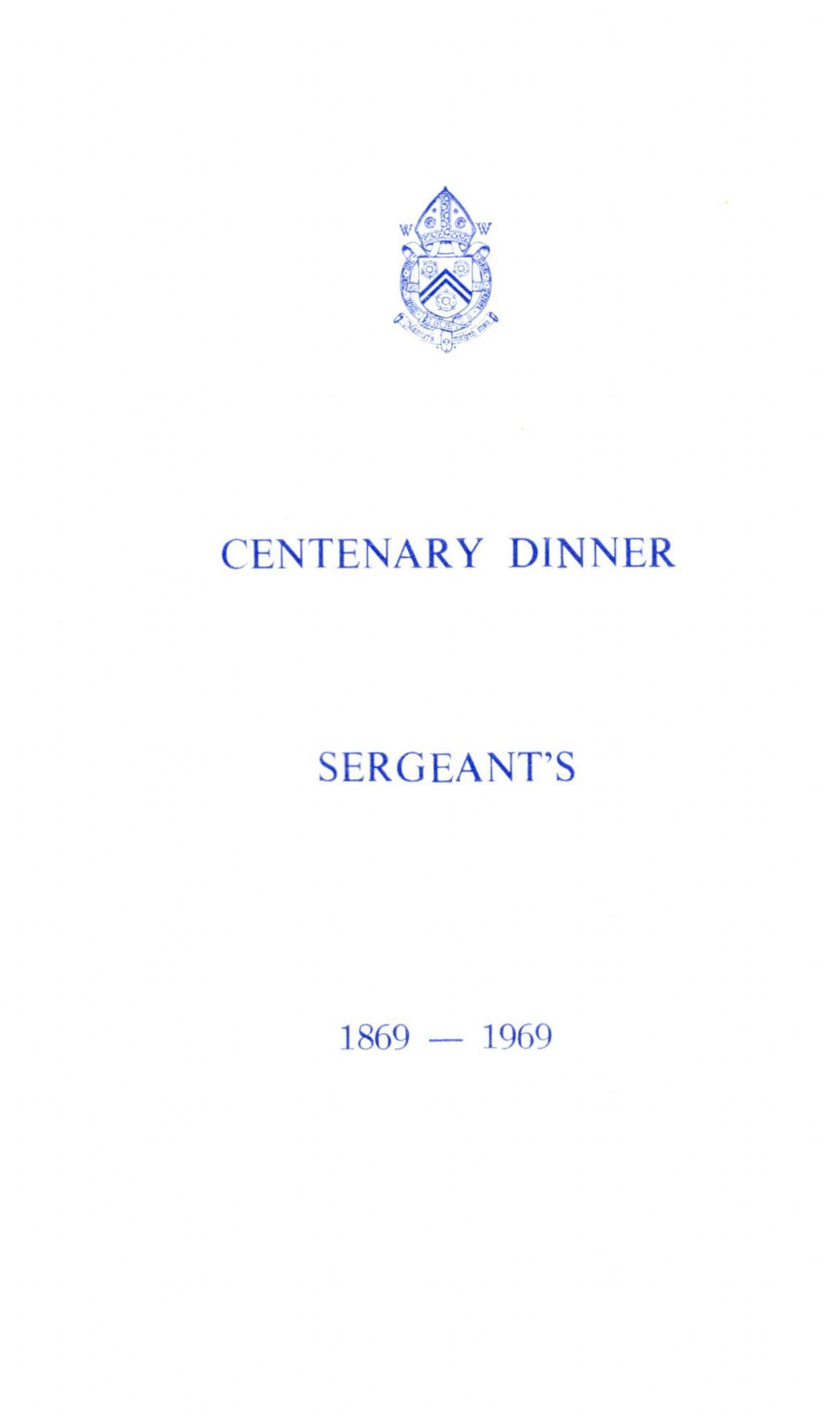 Sergeants Military 1969 Dinner Merchant Taylors Hall Menu