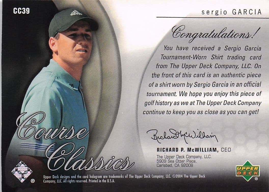Sergio Garcia Course Classics 2004 Authentic Tournament Upper Deck Golf Shirt Card