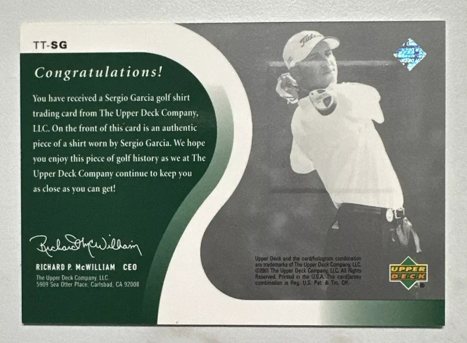 Sergio Garcia Original Worn Shirt Golf Tour Rare Limited Threads Card