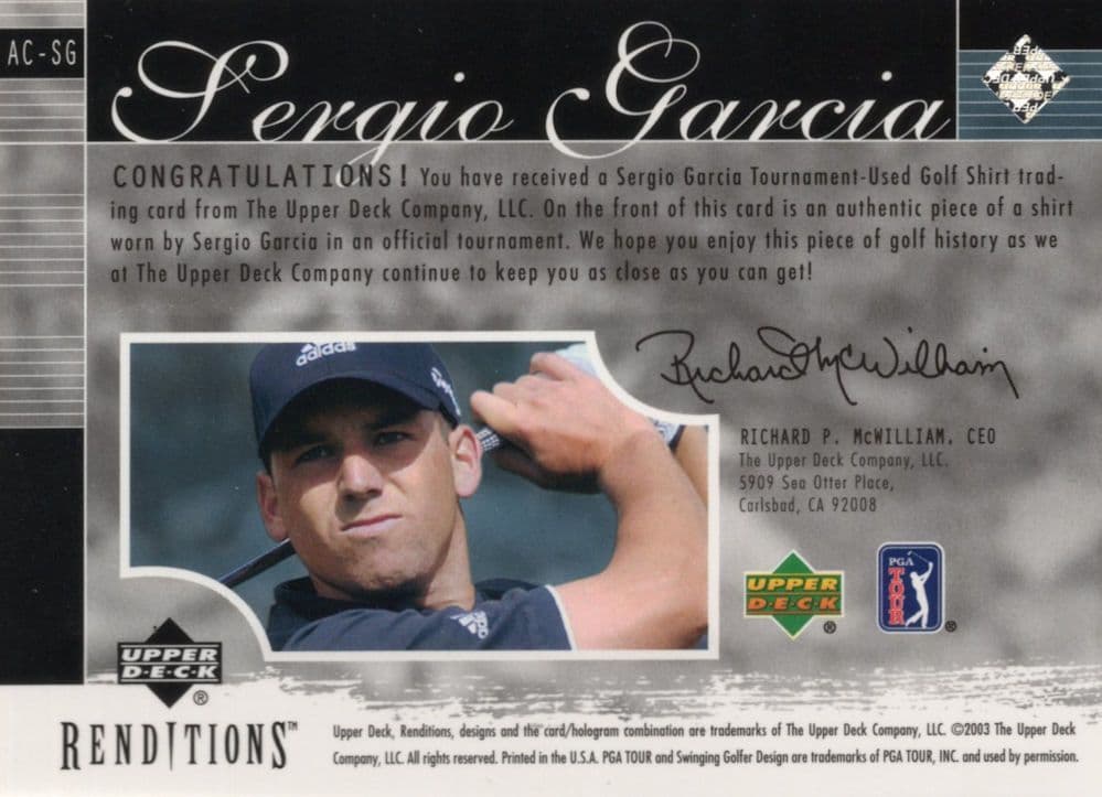 Sergio Garcia The Apparel Collection Golf Upper Deck Worn Shirt Card