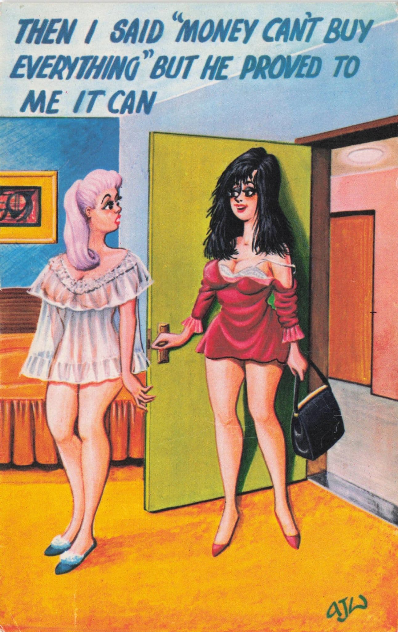 Sex Chat After Prostitute Making Love Money Earned 1970s Comic Postcard