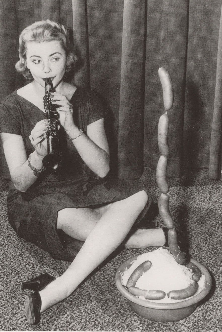 Sexy Female Snake Charmer With Phallic Sausages Comic Postcard