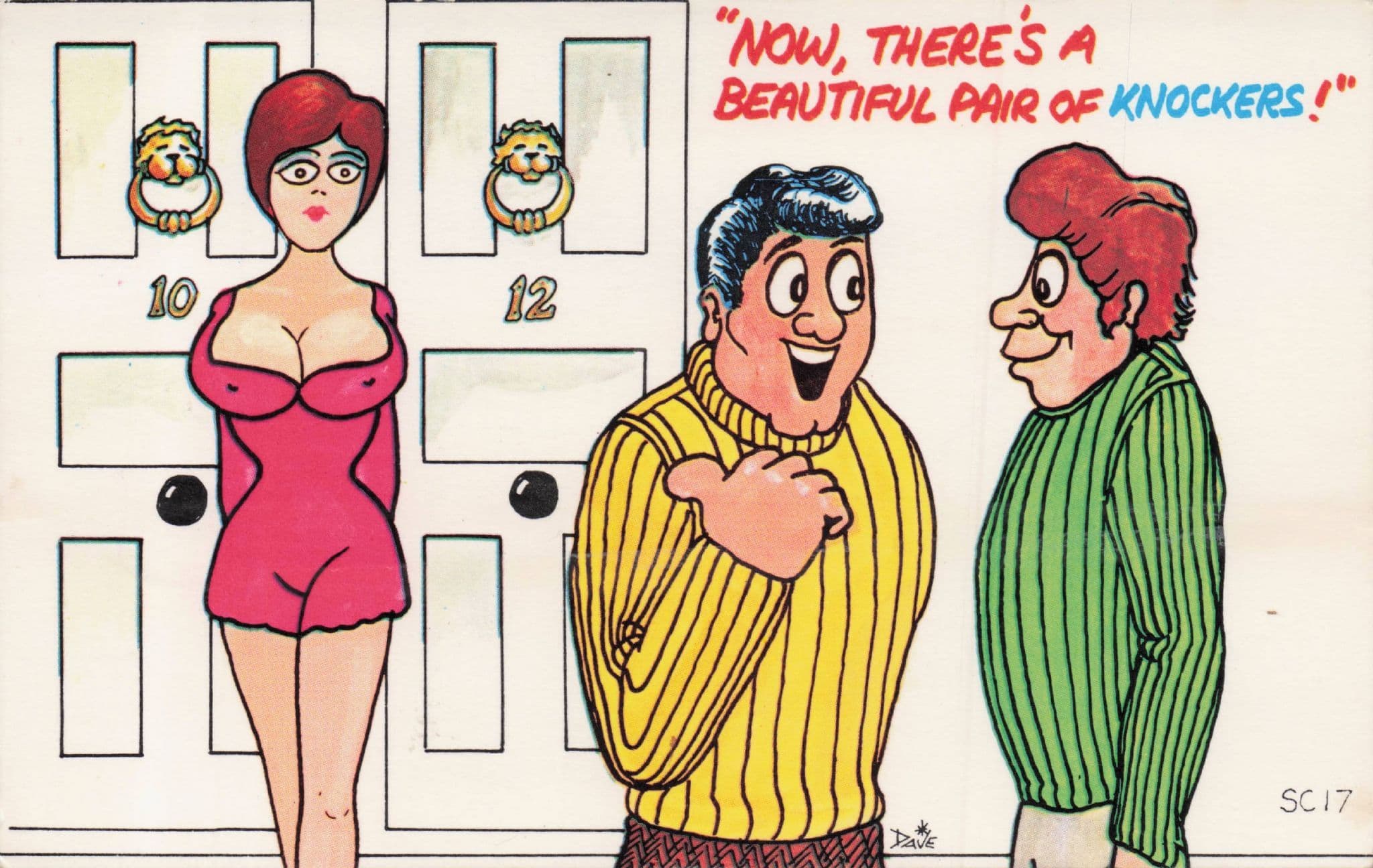 Sexy Lady Door Knockers Boobs 1970s Comic Postcard