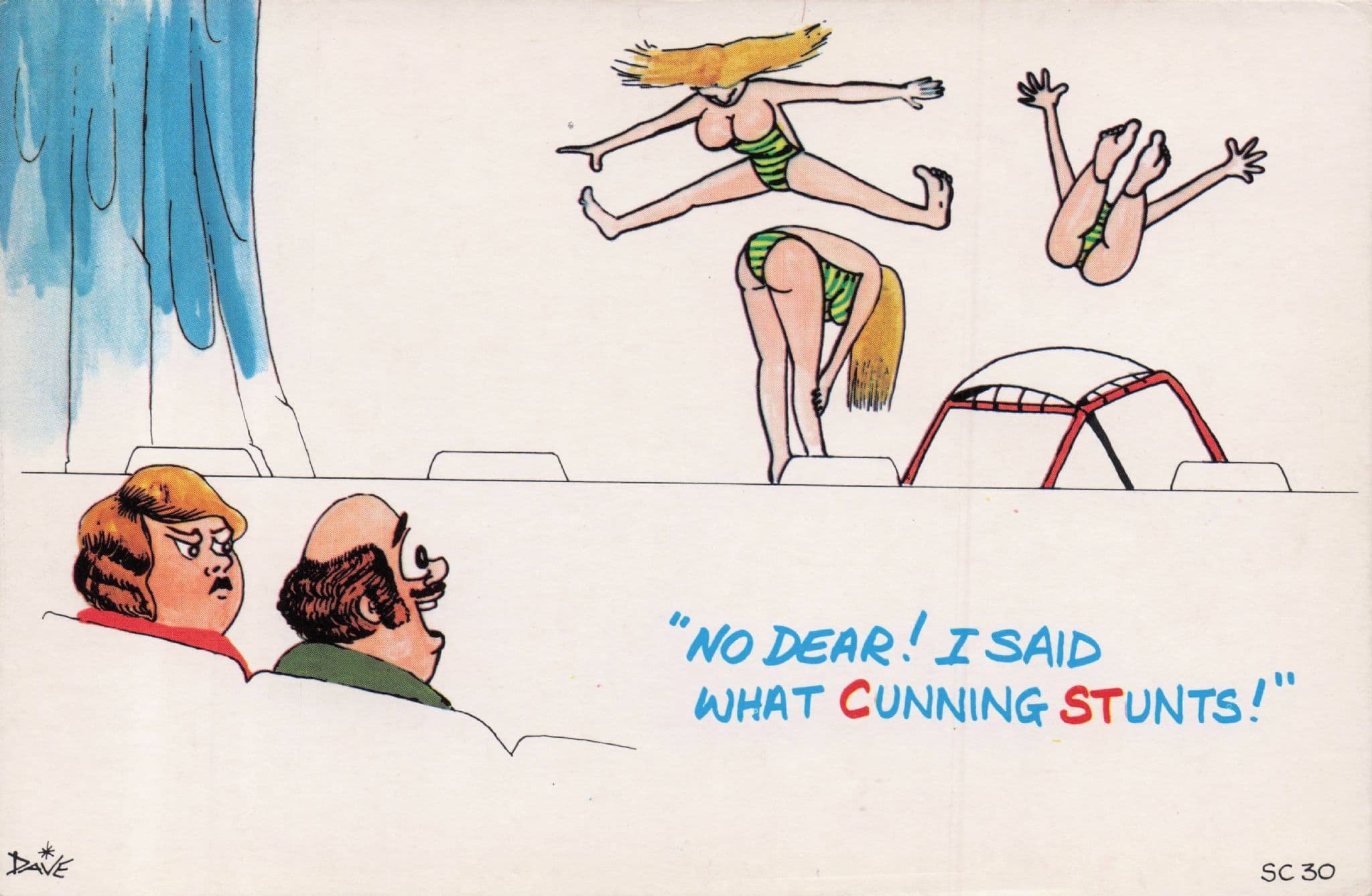 Sexy Lady Gymnastics Circus Trapeze Acts Vintage Comic Postcard