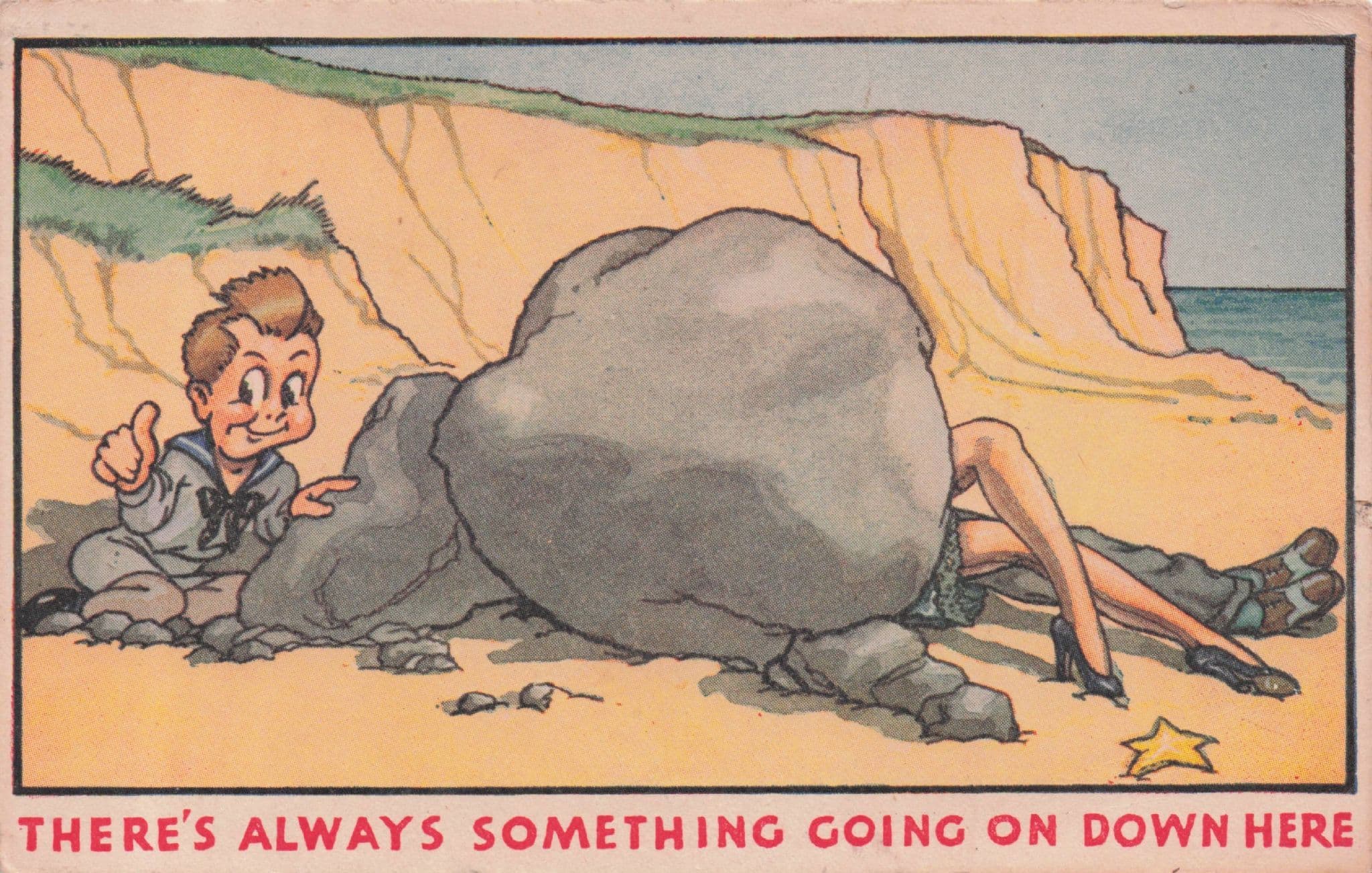 Sexy Lady Making Love Under Rock Peeping Tom Boy Old Comic Postcard