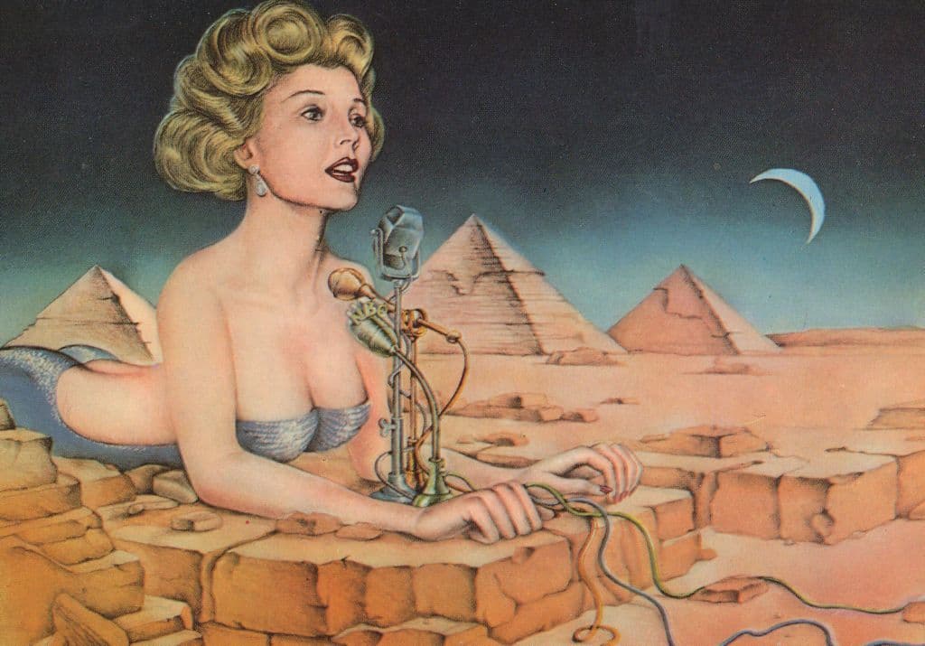 Sexy Lady Radio Presenter In Greek Pyramids Microphone Painting Postcard