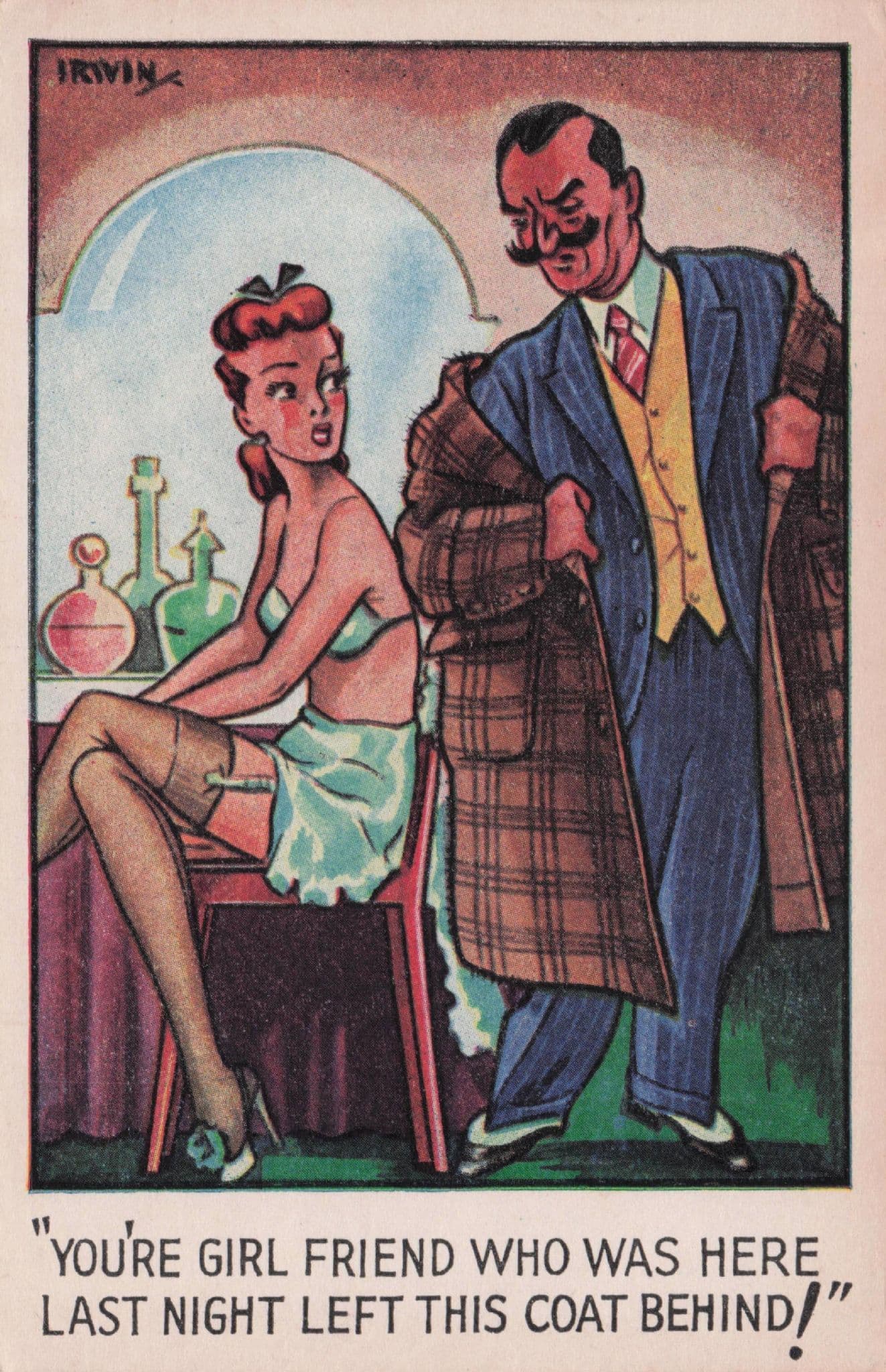 Sexy Theatre Actress Lady Lost Property Coat Antique Comic Postcard